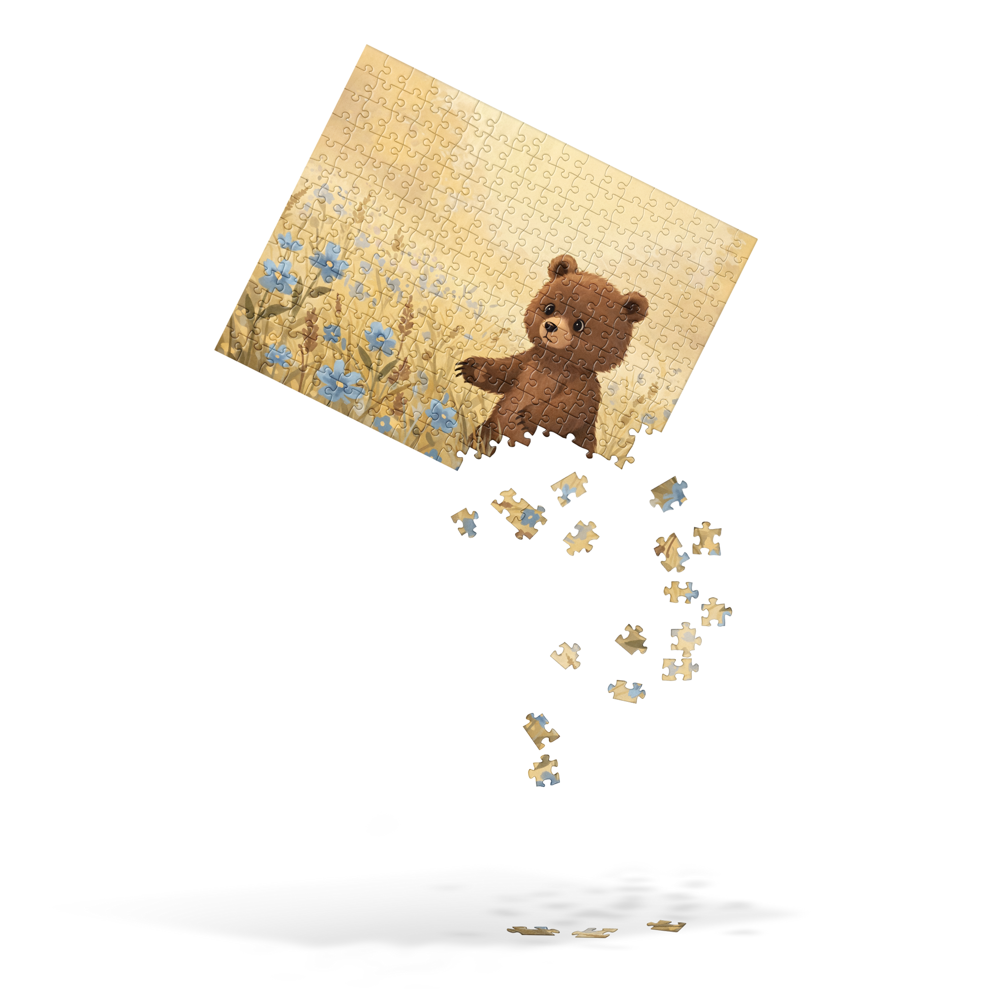 Jigsaw puzzle 4 (252 pcs) featuring a teddy bear in a flower field.