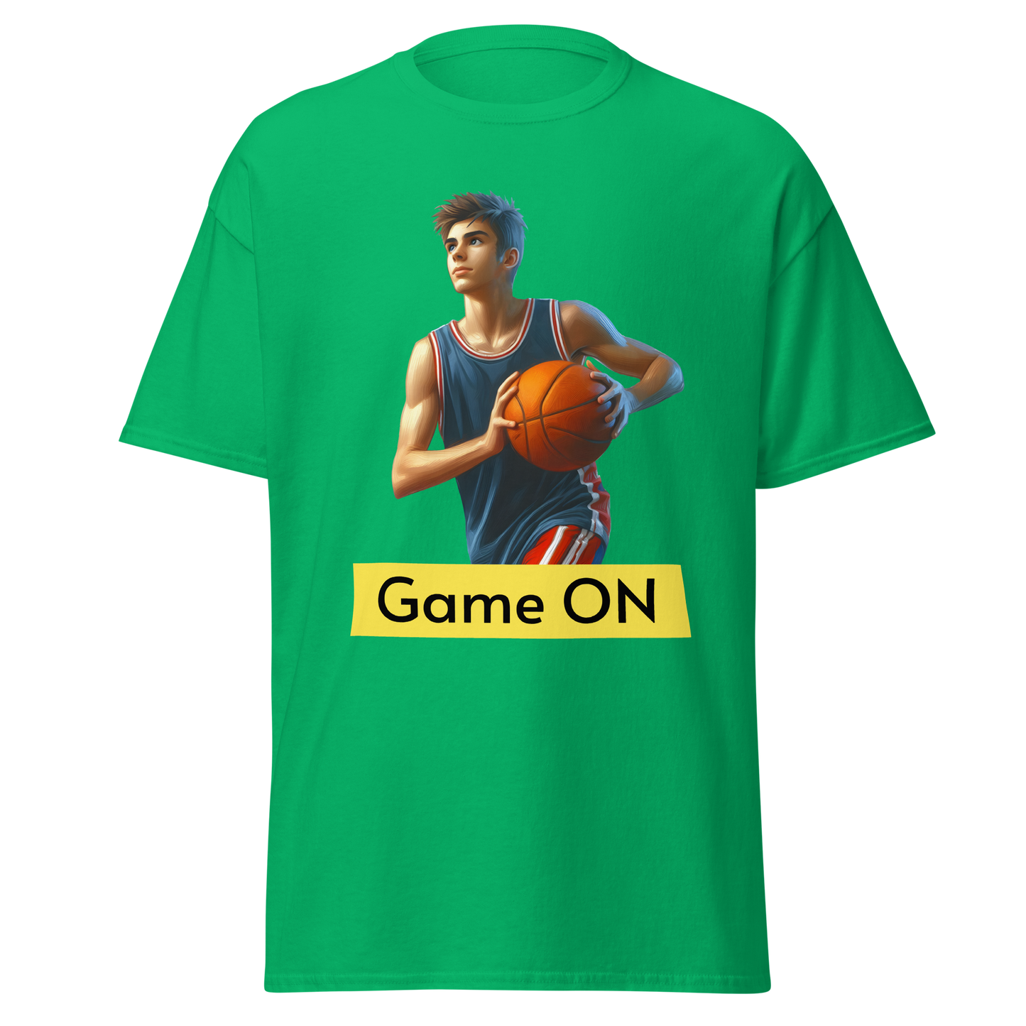 B-CorTee featuring a basketball player graphic on a green shirt.