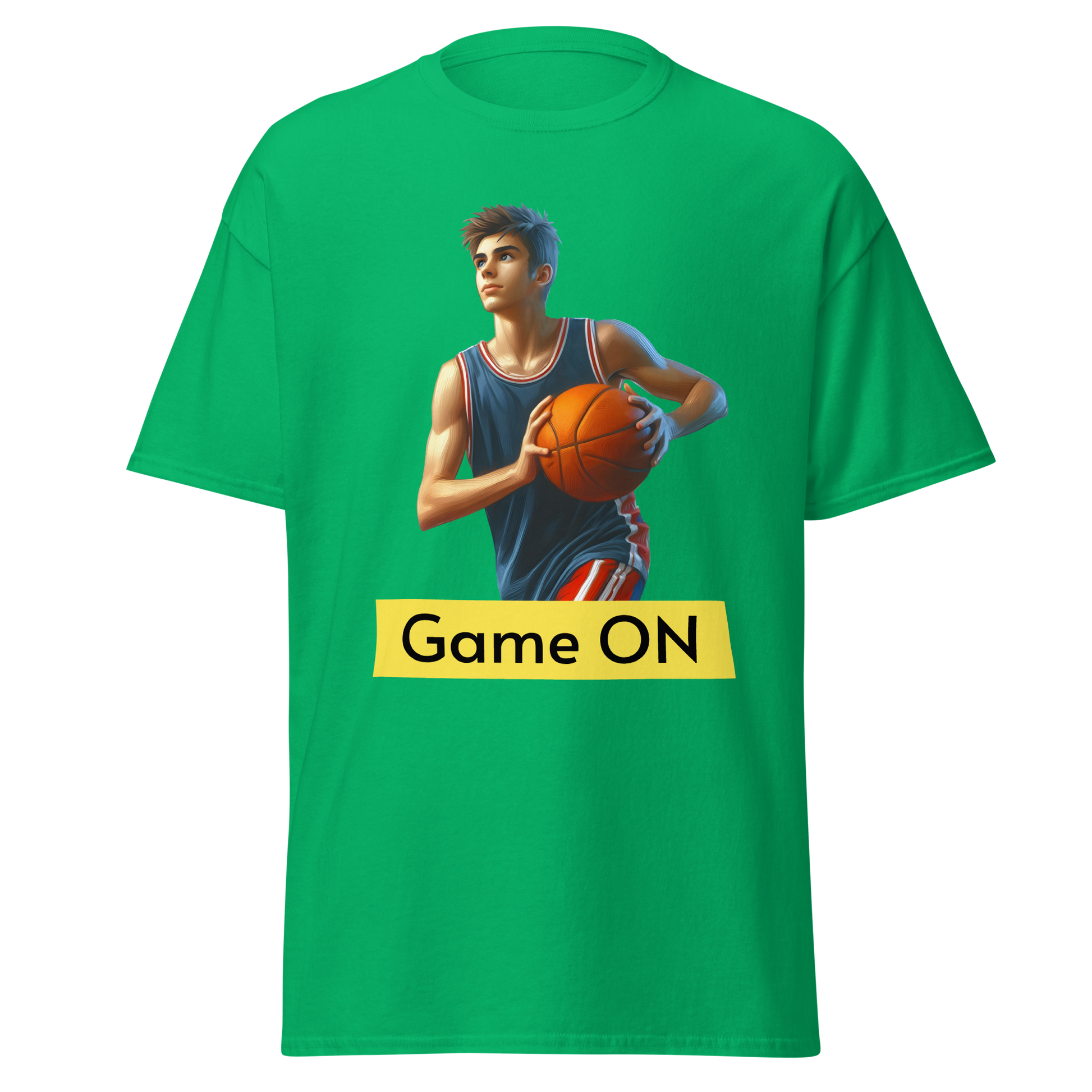B-CorTee featuring a basketball player graphic on a green shirt.