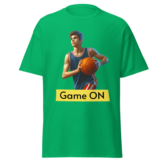 B-CorTee featuring a basketball player graphic on a green shirt.