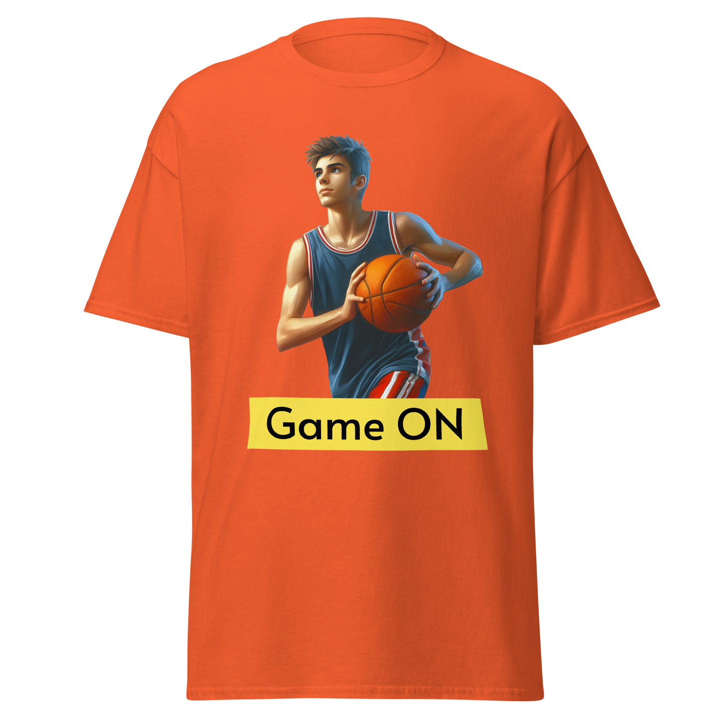 B-CorTee: T-shirt featuring man holding a basketball design.