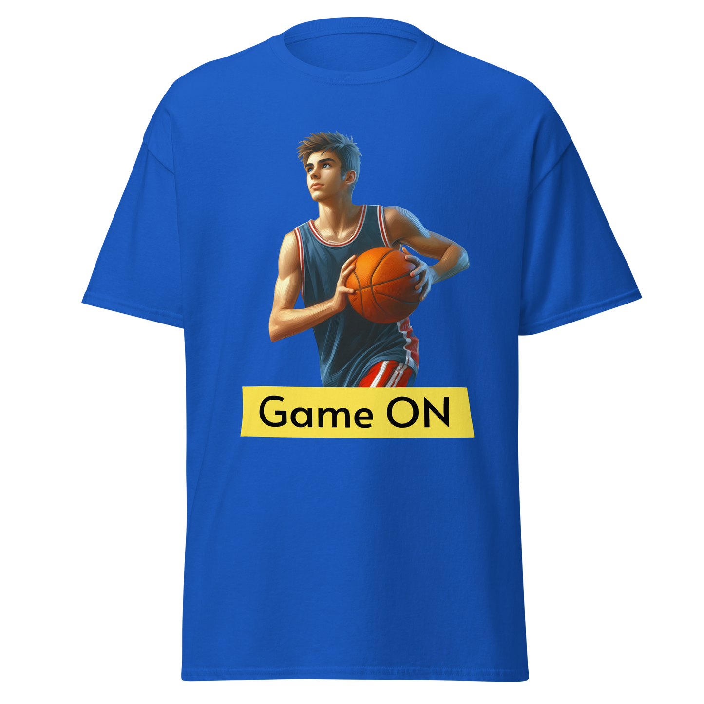 B-CorTee featuring a man with a basketball print.