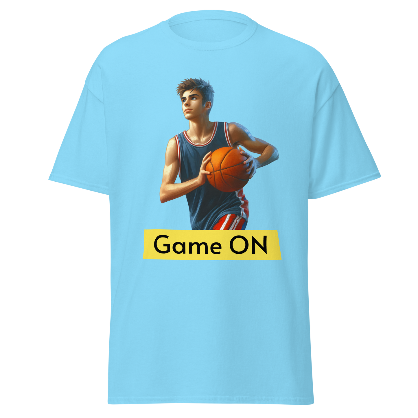 Man holding basketball wearing B-CorTee, showcasing its active fit and comfort.
