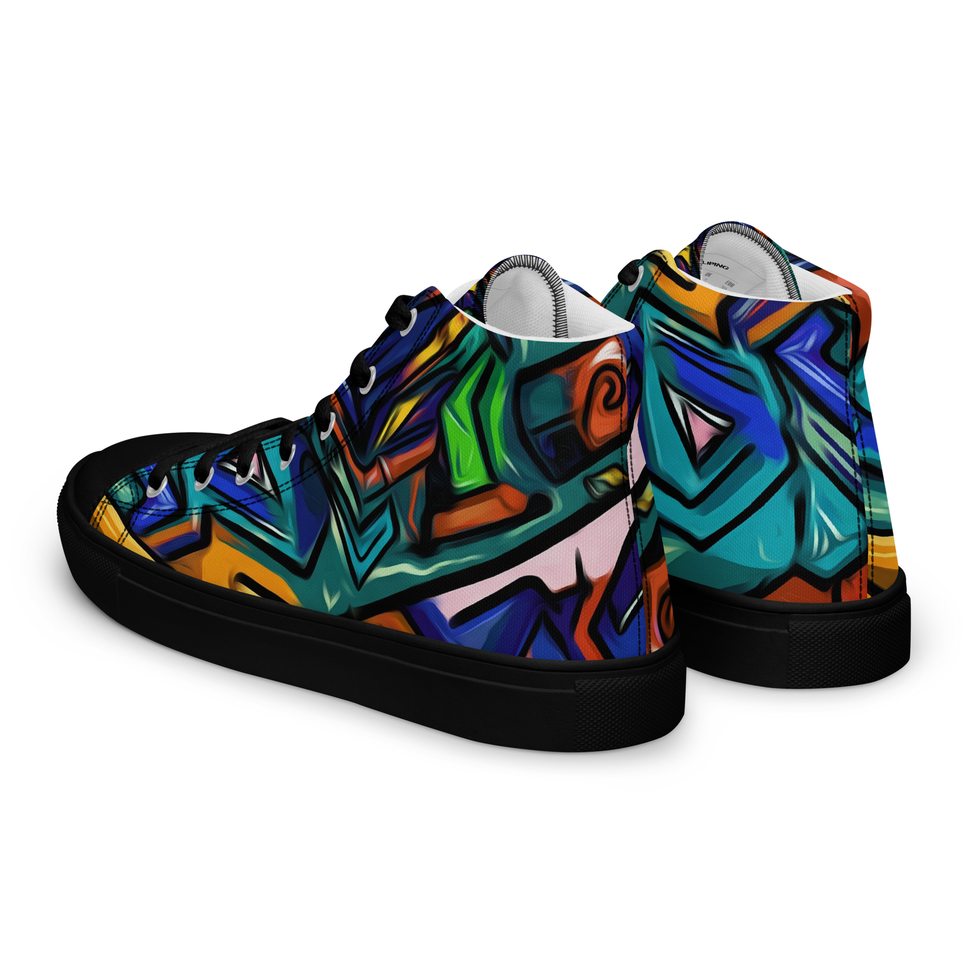 Grafiti High-Tops: Close-up of canvas sneakers highlighting padded collar and lace-up design.