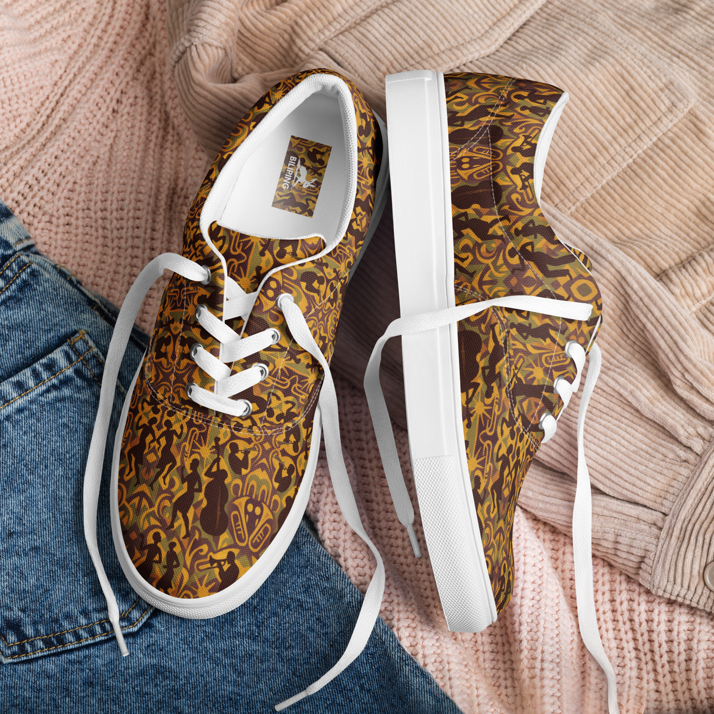 Close-up of The Jazzy Jaunts shoes highlighting laces and texture.