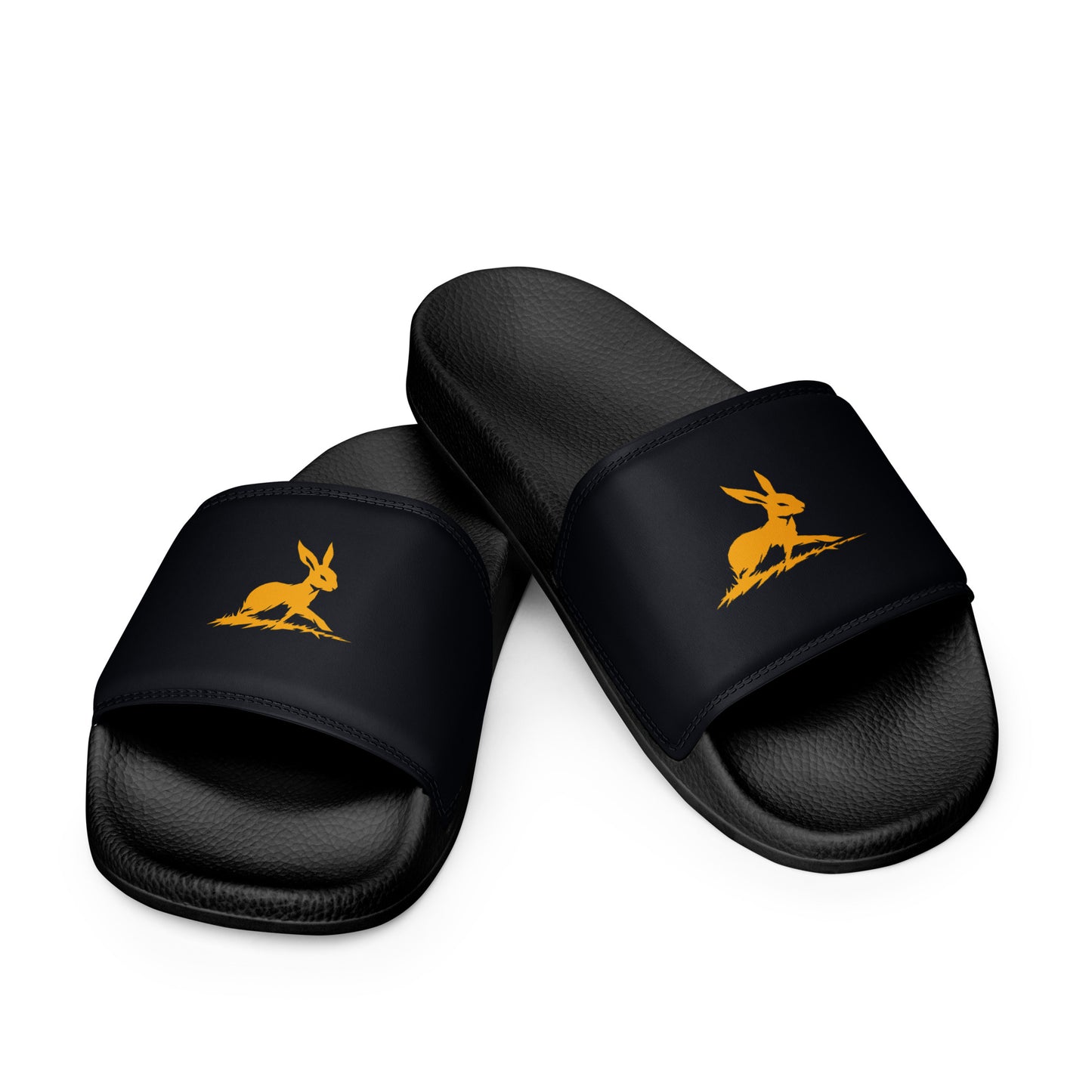 Biliping Slides with rabbit logo, featuring cushioned faux leather strap.