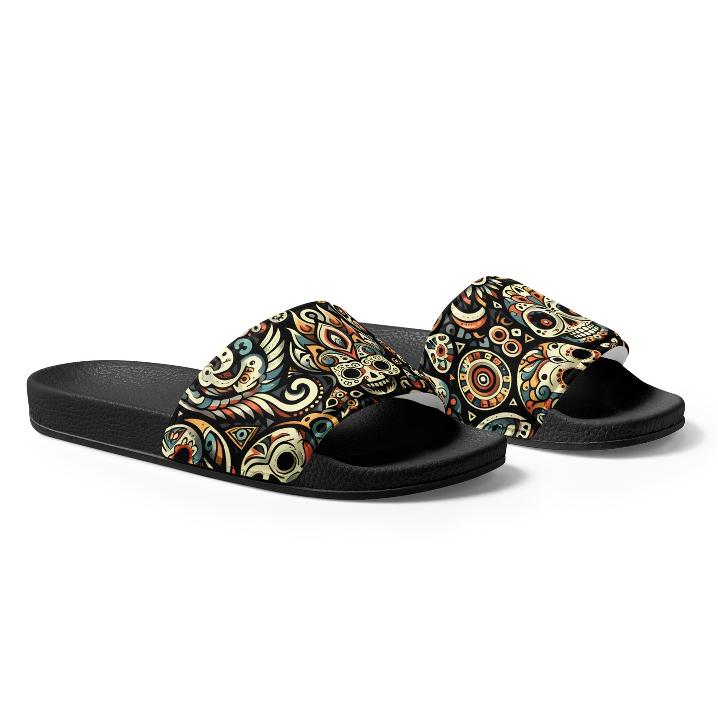 Grimz Slides: close-up of cushioned faux leather strap and contoured footbed.