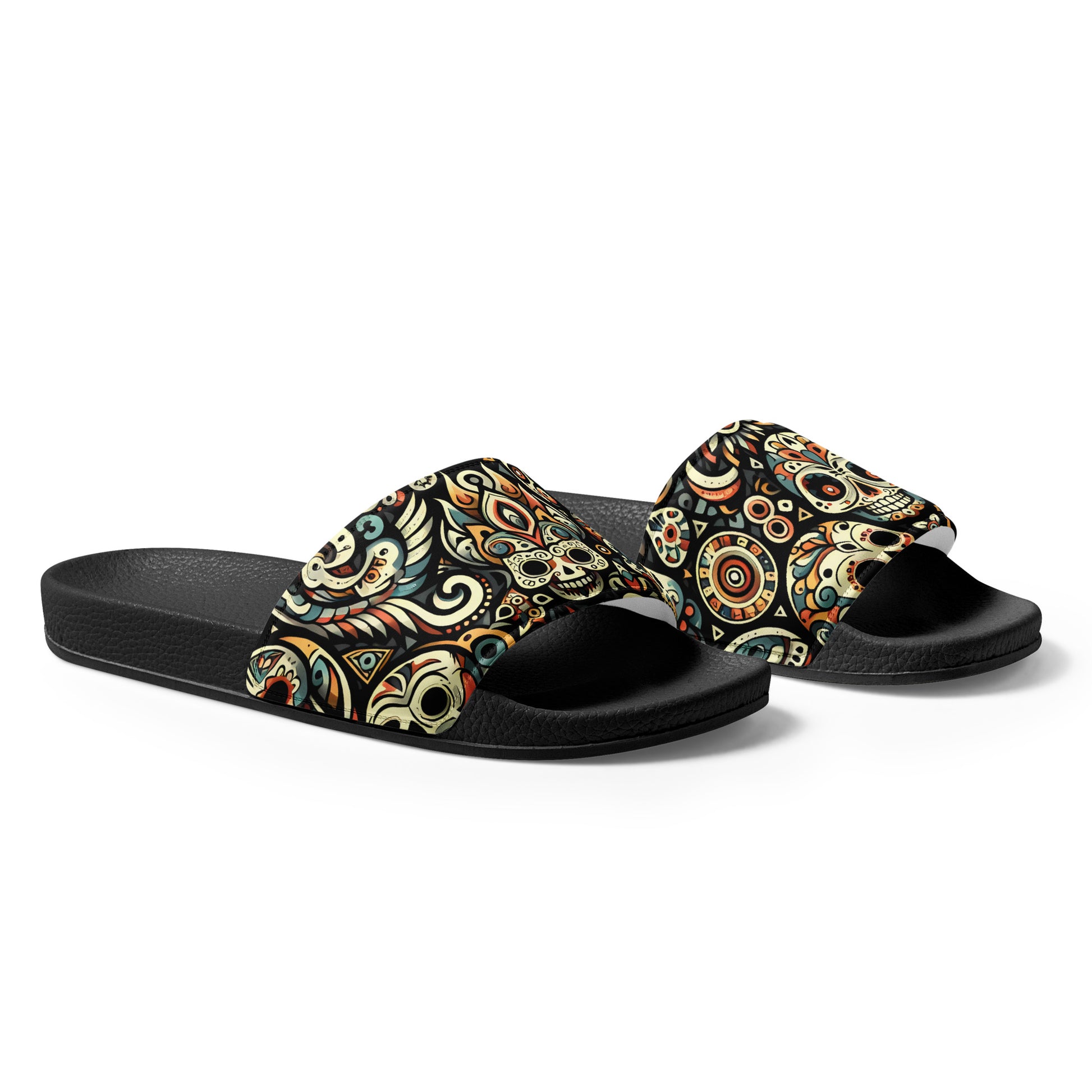 Grimz Slides: close-up of cushioned faux leather strap and contoured footbed.