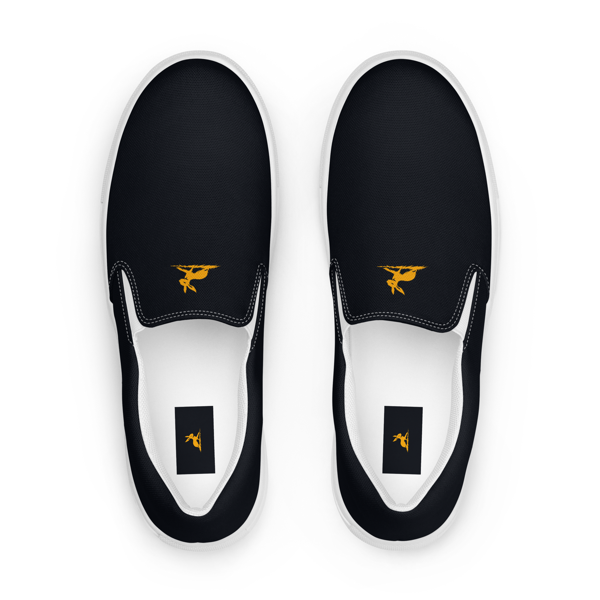 Biliping Canvas Slip-Ons: black and white sneakers with slip-on design.
