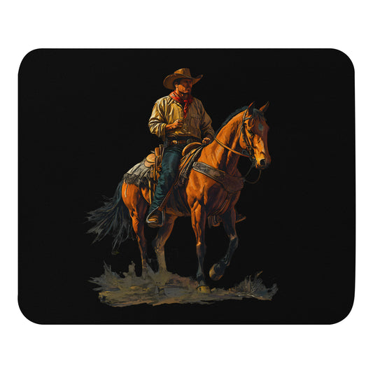 Trailblazers' Tango - Mouse pad featuring a cowboy riding a horse.