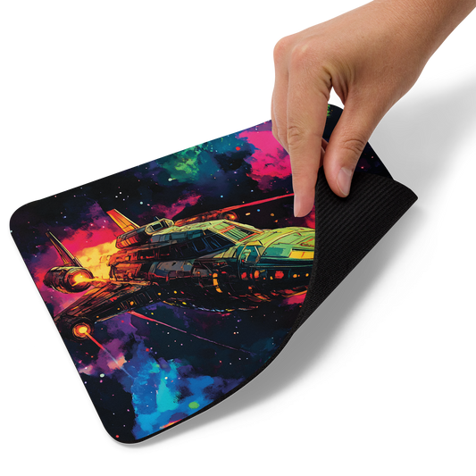 Spacecraft - Mouse Pad held in hand, showcasing its smooth surface and rounded edges.