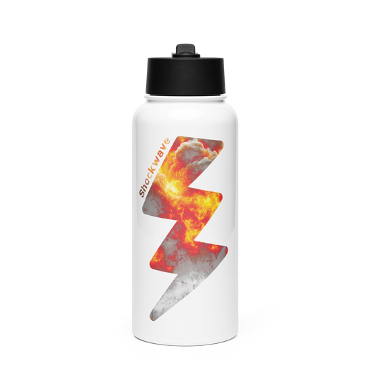 Shockwave Straw Bottle with logo and lightning bolt design, featuring foldable straw.