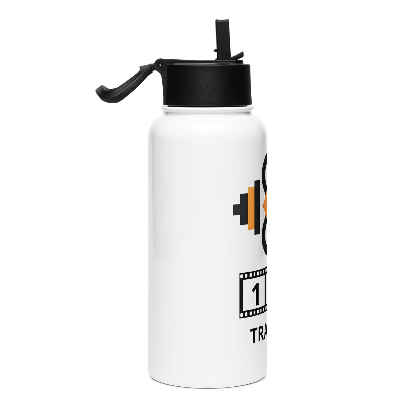 Stainless Steel Straw Bottle 2 with black lid, wide-mouth straw.