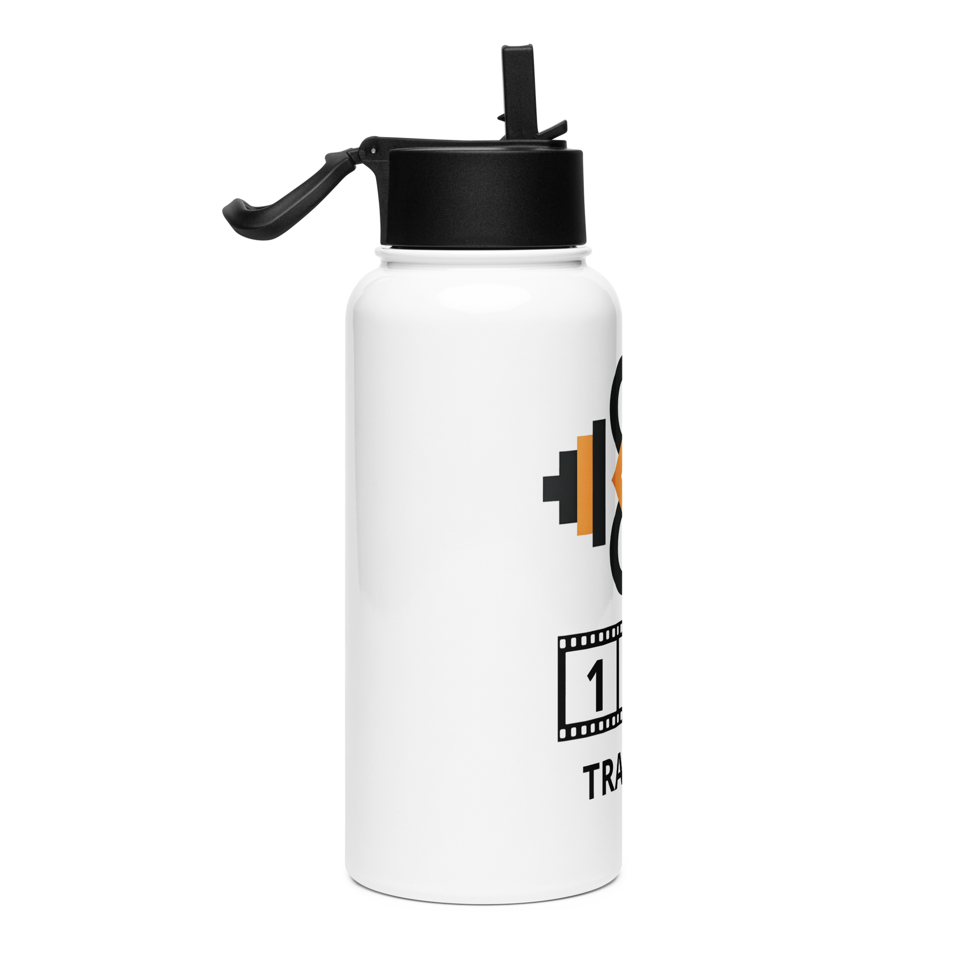 Stainless Steel Straw Bottle 2 with black lid, wide-mouth straw.