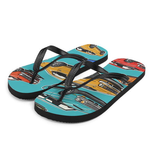Flip-Flops 2 featuring car design with cushioned soles and black straps.