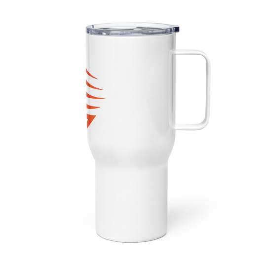 Precision Whisper Travel Mug with handle, sleek, durable design, spill-resistant lid.