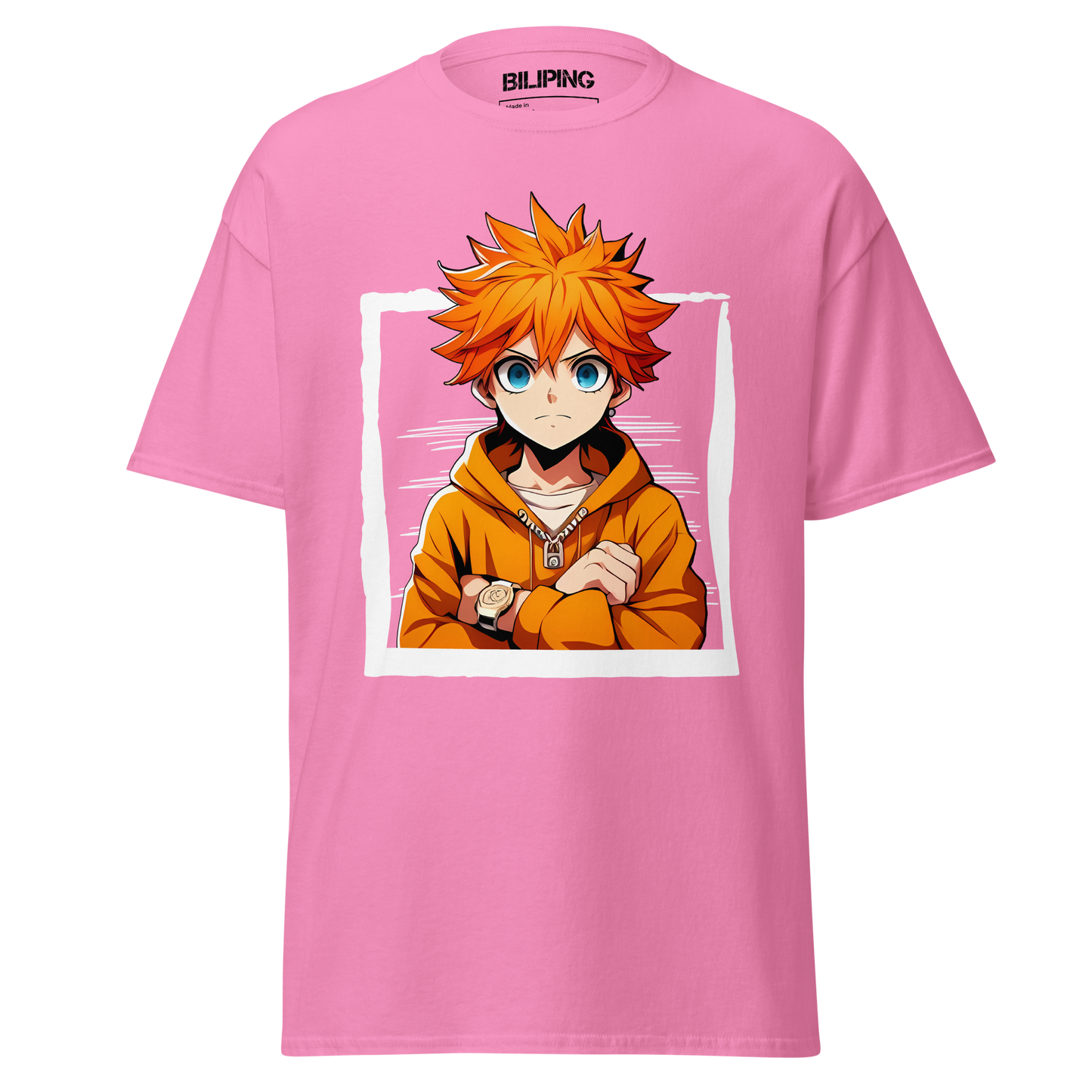 Nolirya pink tee with cartoon character, soft cotton, durable design.