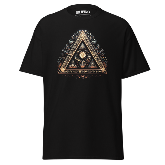 Trixity black t-shirt with triangle design, structured fit, 100% cotton.