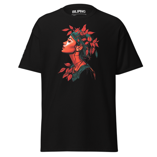 Floria black t-shirt featuring a woman's face, structured fit, 100% cotton.