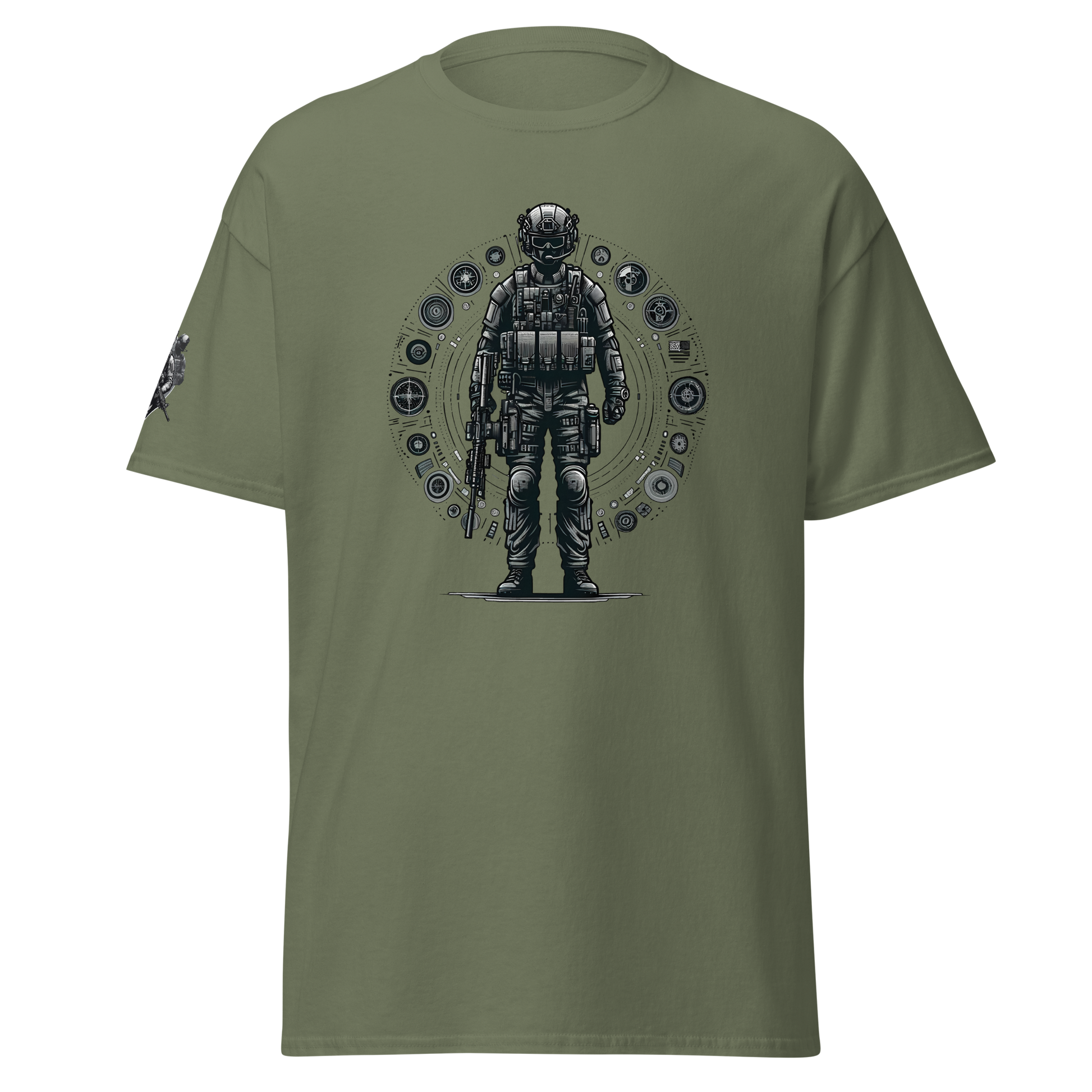 Valor Veil classic tee with soldier and helmet design, sharp silhouette.