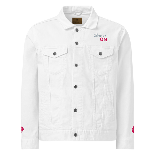 Shine ON Denim Jacket with button-up front and chest pockets.