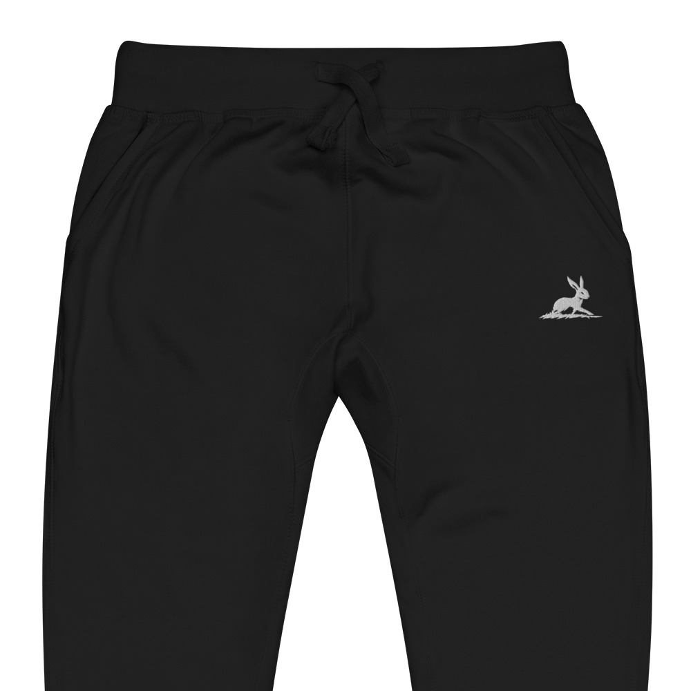 Biliping Sweatpants featuring a white rabbit design on black fabric.