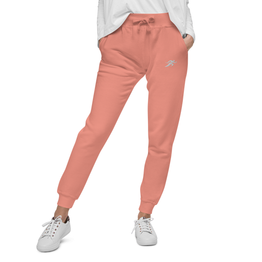 GoGirl Sweats close-up with pink fabric, worn by person.