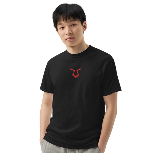 Close-up of nose wearing V - Shirt, showcasing relaxed fit and durable fabric.