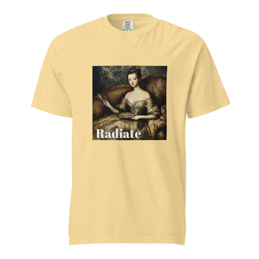 Radiate T-Shirt featuring a woman's face painting on a yellow tee.
