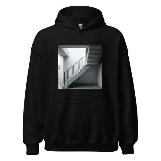 The Next Level black hoodie featuring staircase design.