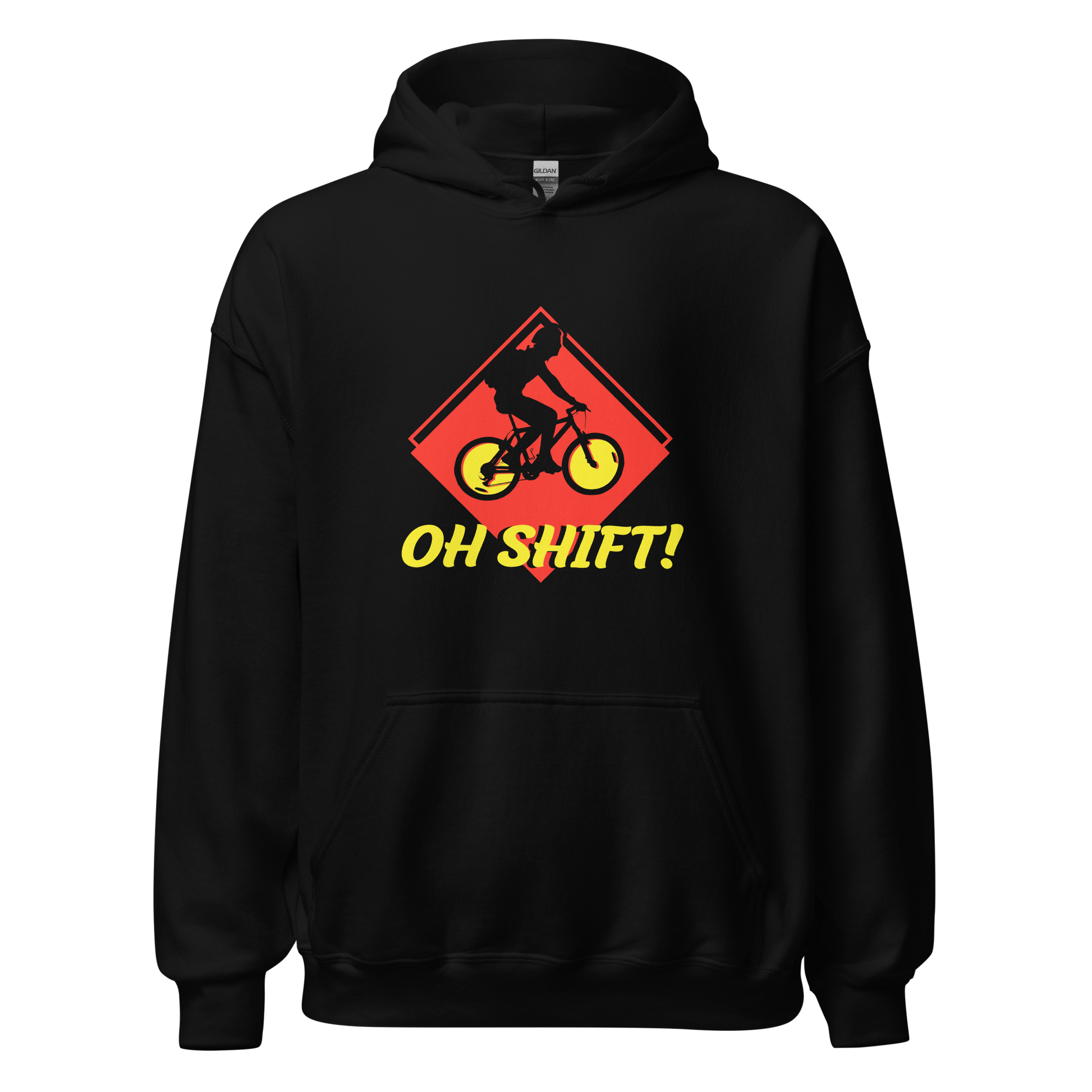 Shift Your Gears hoodie featuring a cyclist silhouette design.