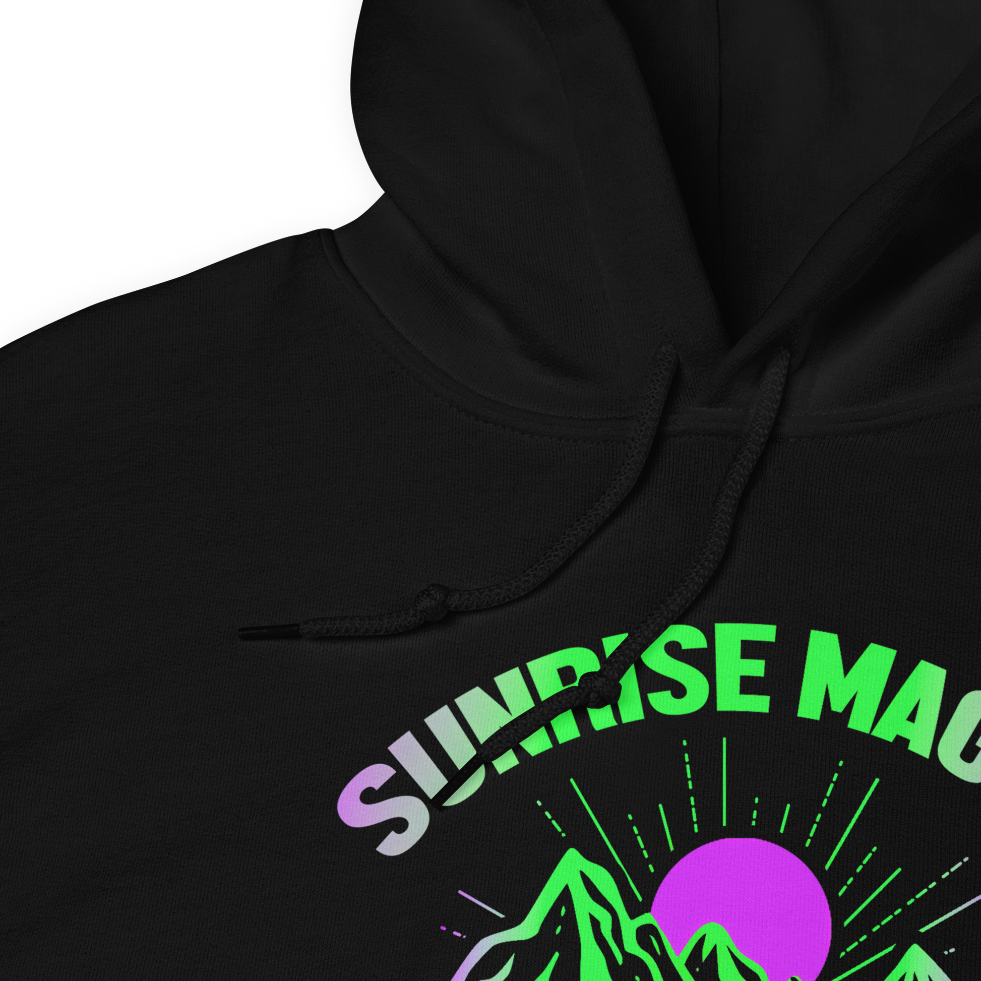 Sunrise Magic Hoodie close-up, showcasing soft, smooth fabric and durable stitching.
