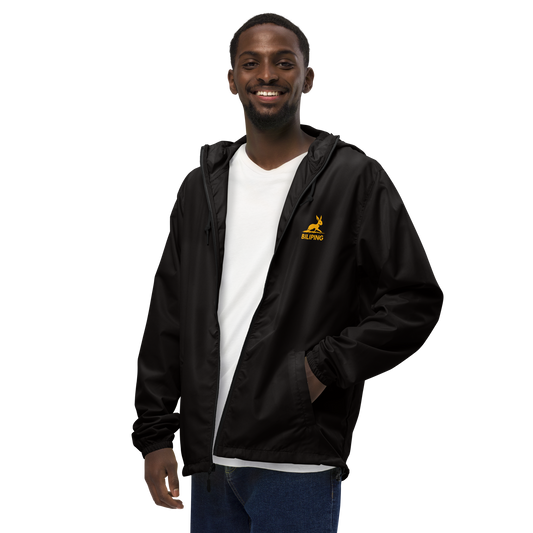 Biliping Windbreaker on a smiling man, showcasing sleek design and fit.