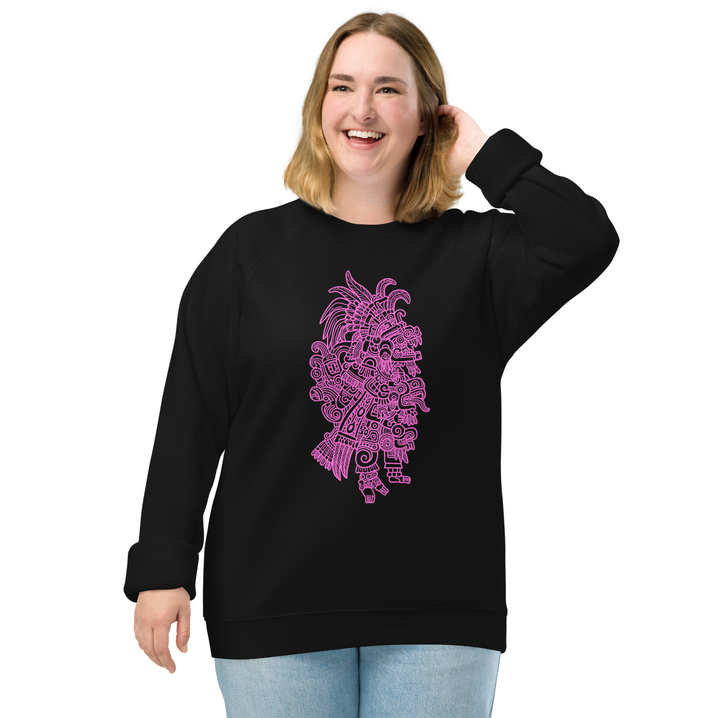 Bey u loolil che Sweatshirt with smiling woman, cozy brushed fleece inside.