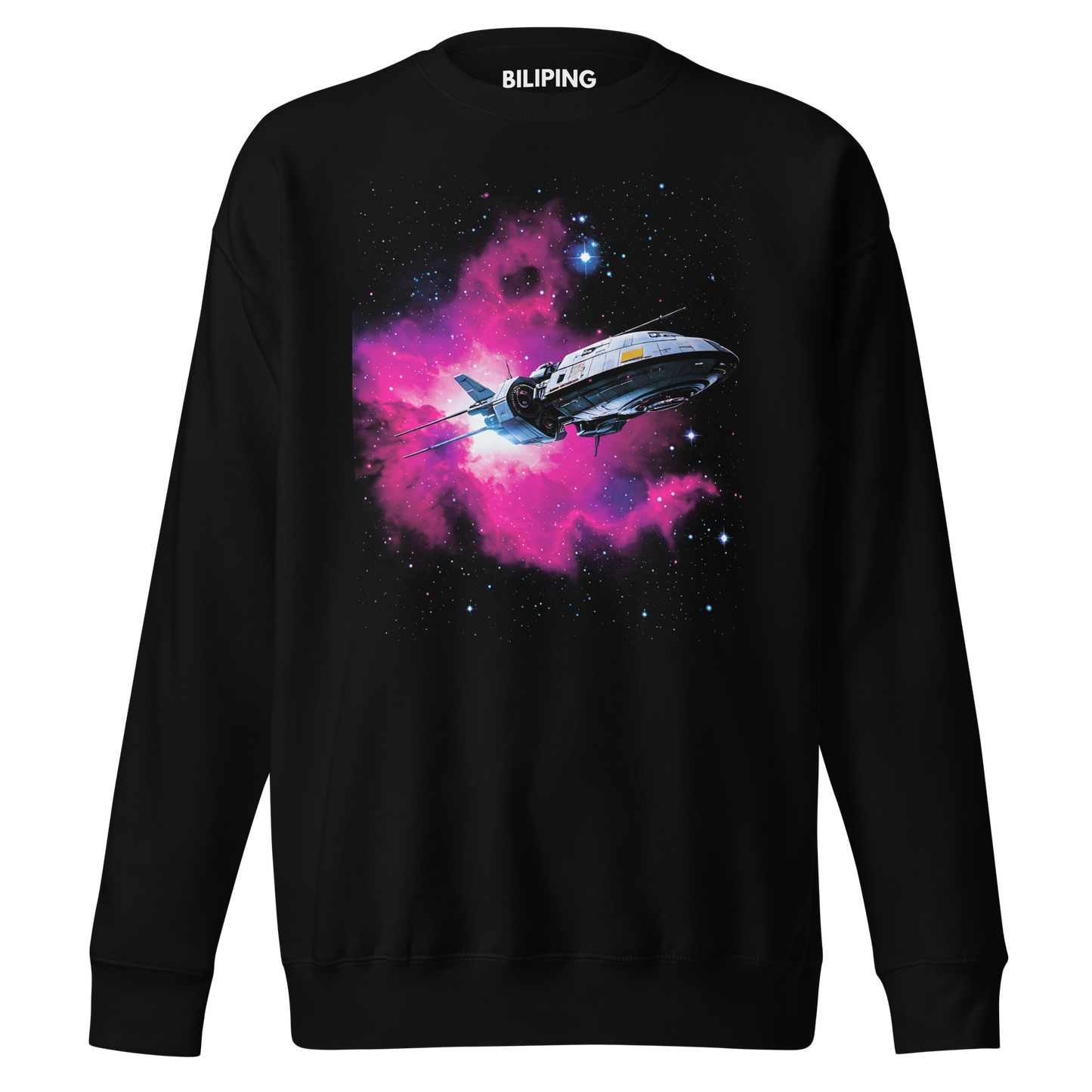Chasing Light Years sweatshirt, showcasing ribbed crew neck and long sleeves.