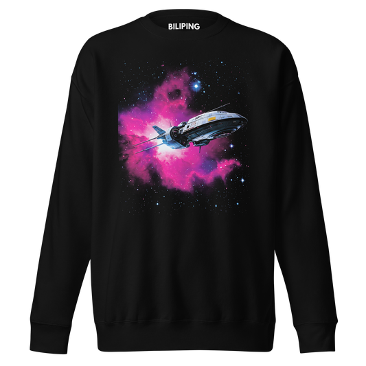 Chasing Light Years sweatshirt, showcasing ribbed crew neck and long sleeves.