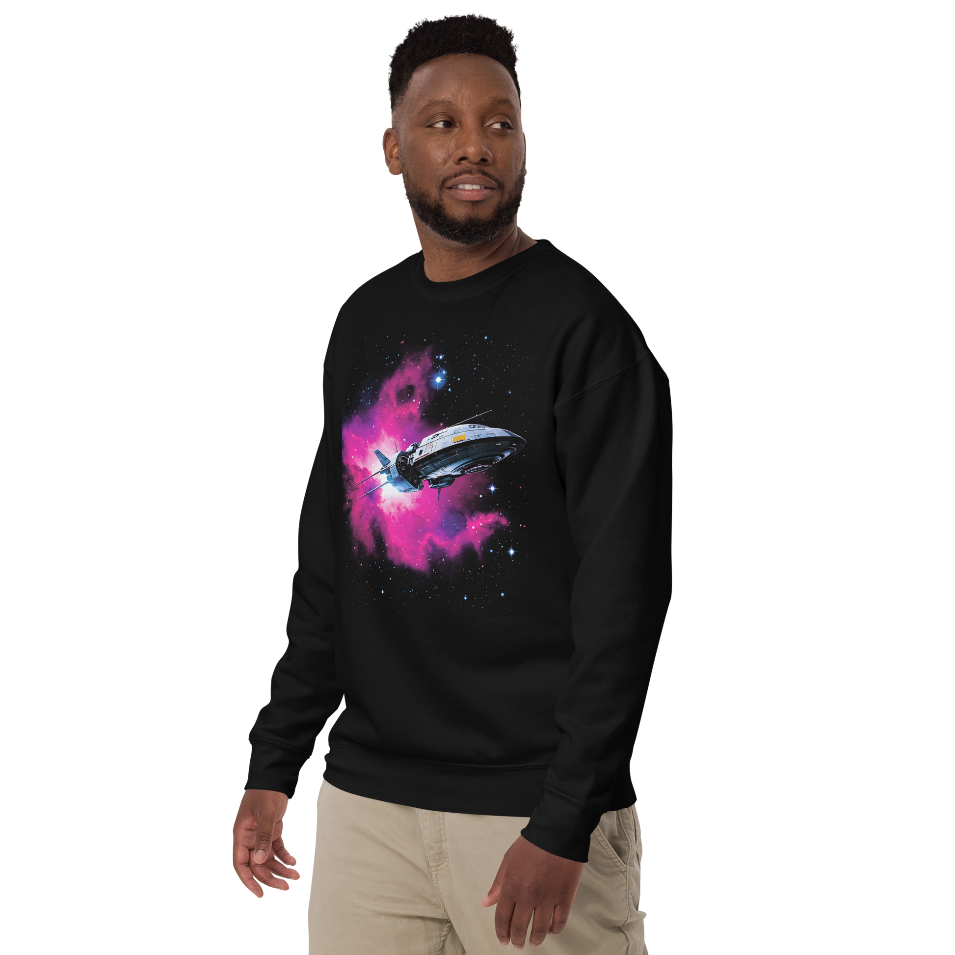 Chasing Light Years sweatshirt with ribbed crew neck and long sleeves.