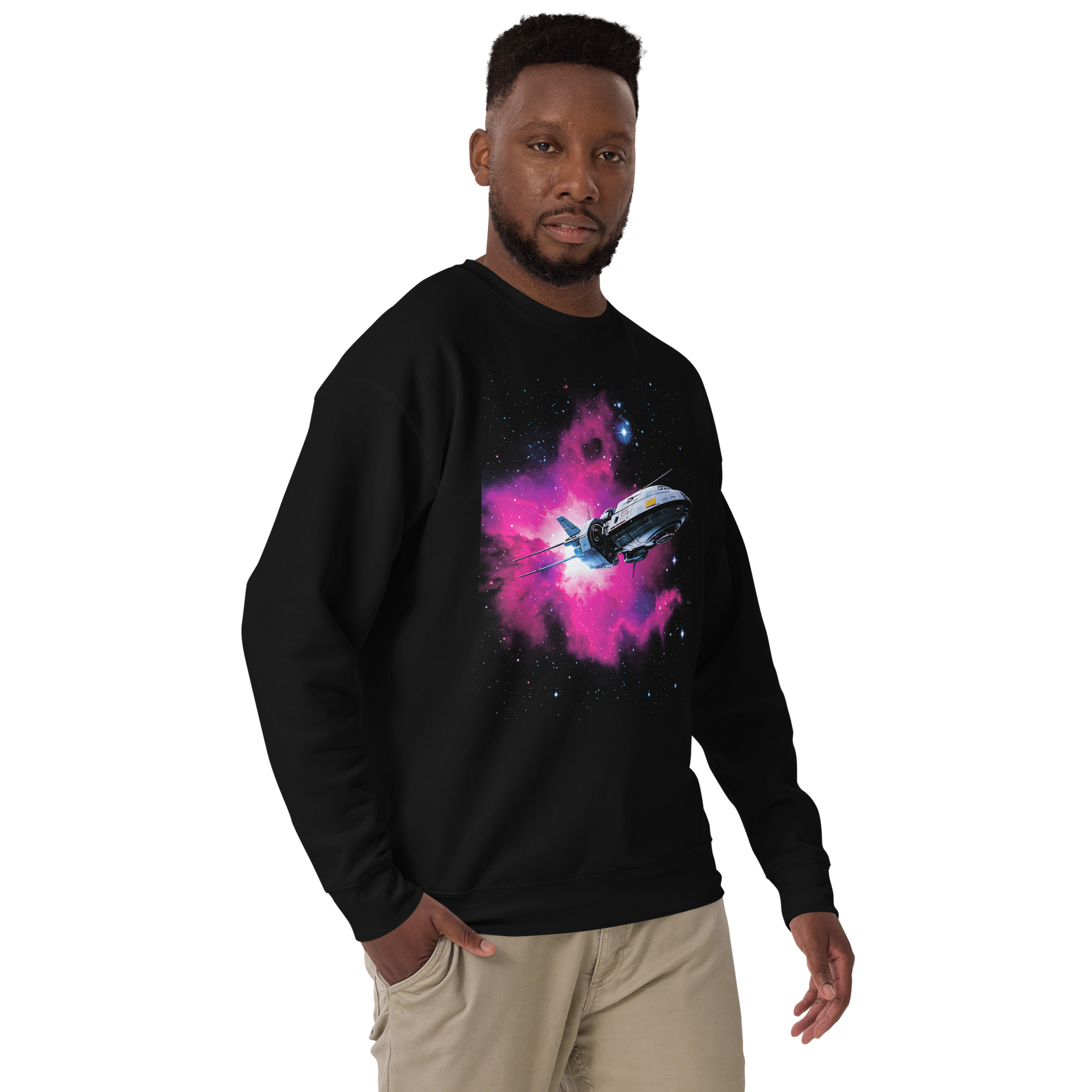 Chasing Light Years sweatshirt with ribbed crew neck and long sleeves.
