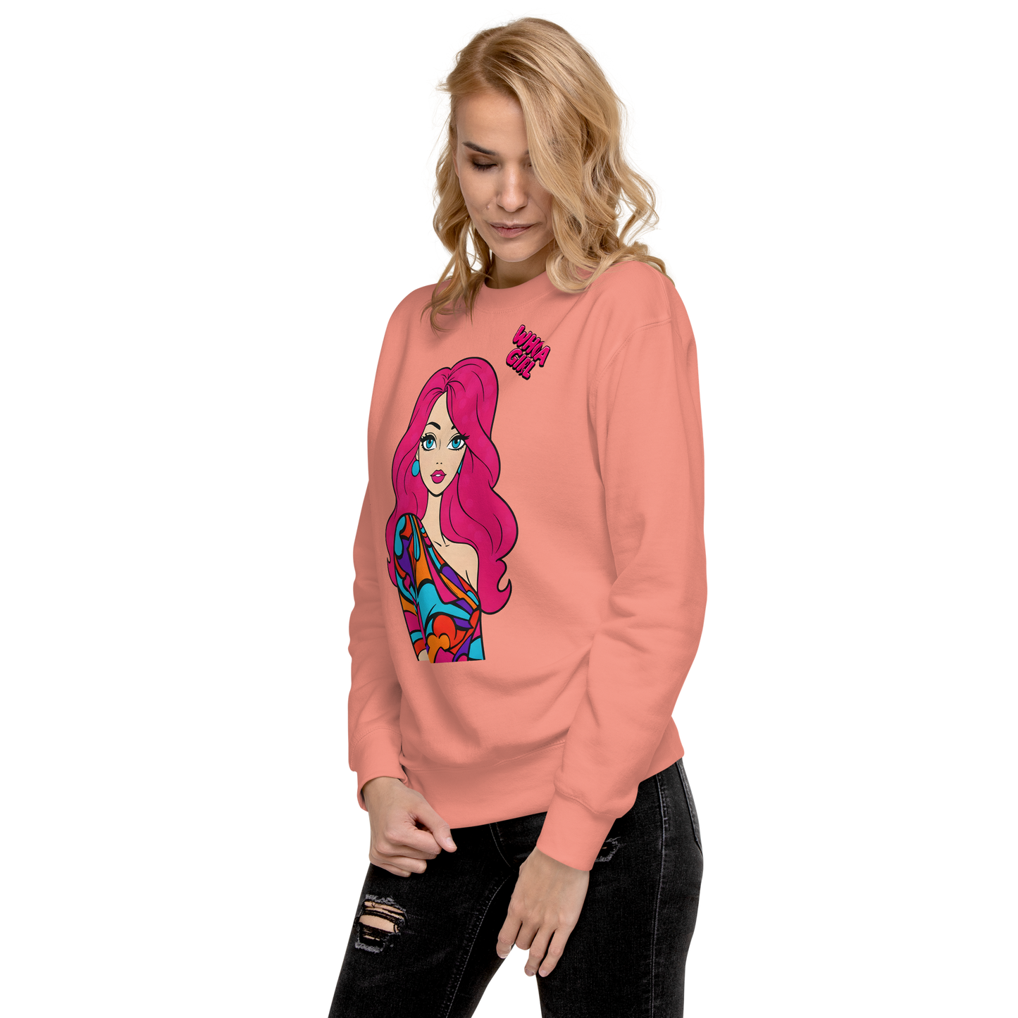 Whoa Girl Sweatshirt featuring ribbed crew neck and long sleeves.