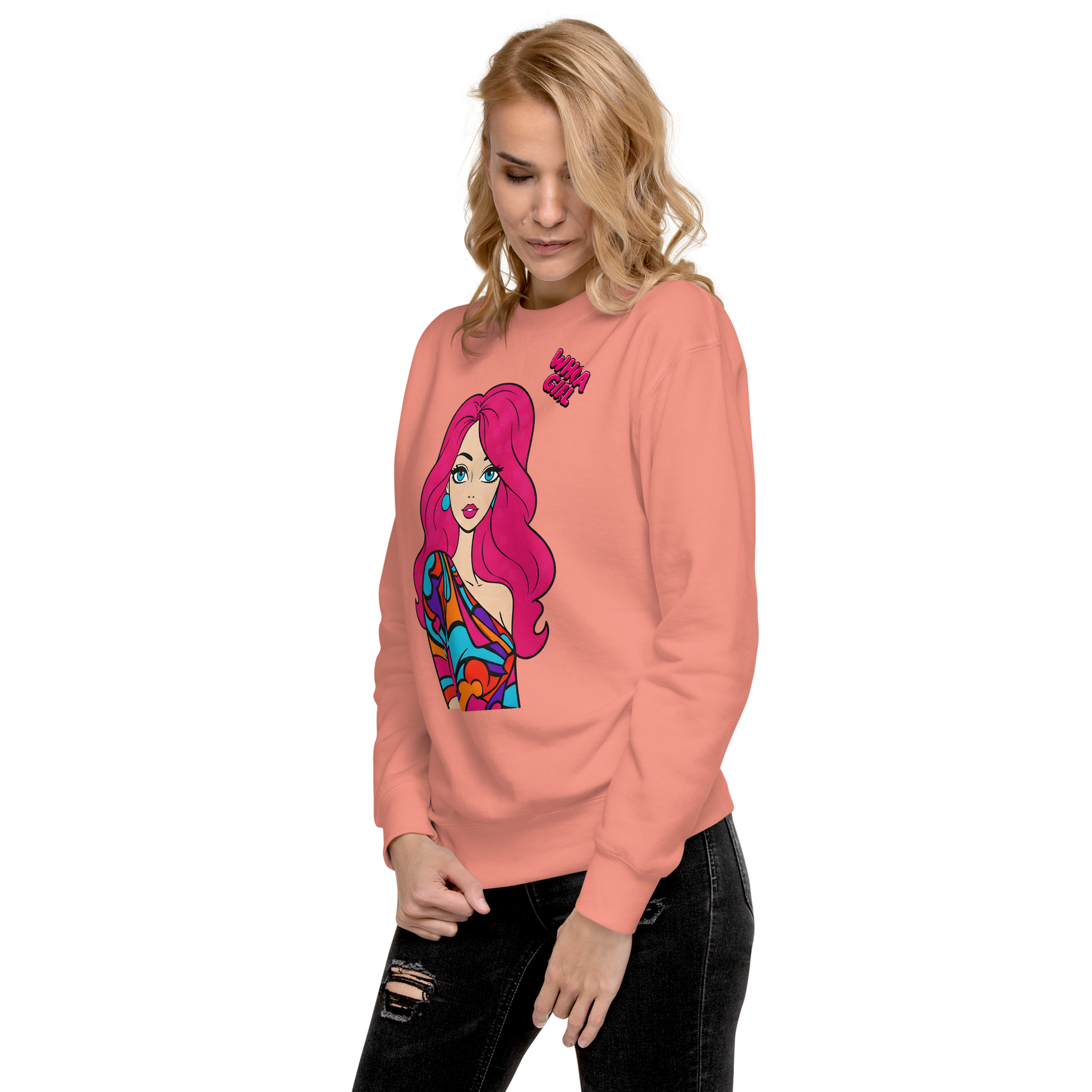 Whoa Girl Sweatshirt featuring ribbed crew neck and long sleeves.