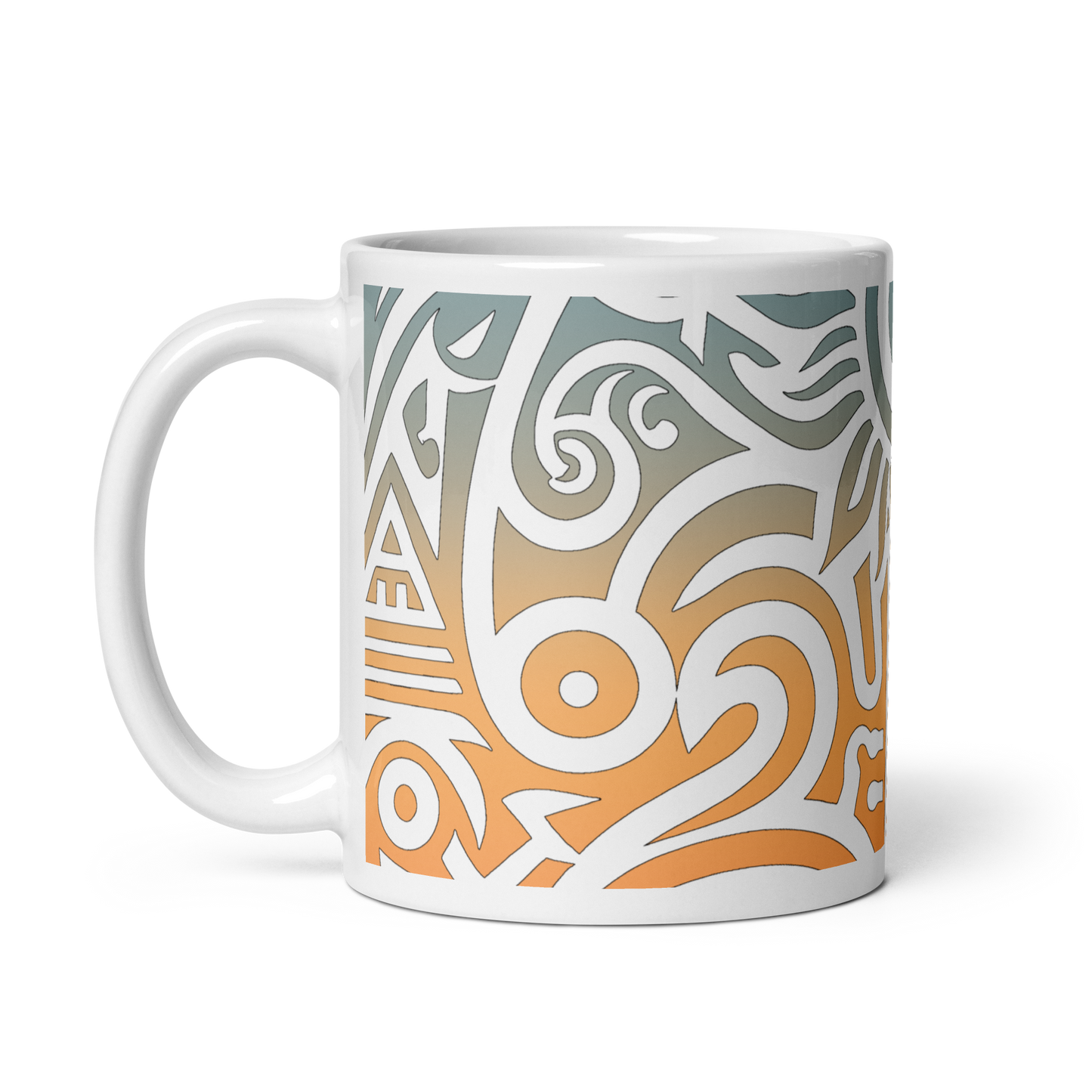 Solar Glyphs Mug with motivational print, durable ceramic, dishwasher and microwave safe.