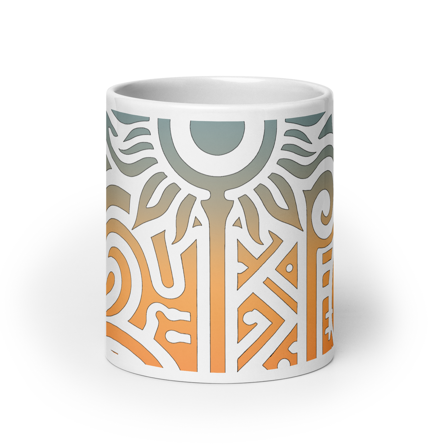 Solar Glyphs Mug with motivational print, ceramic, microwave and dishwasher safe.