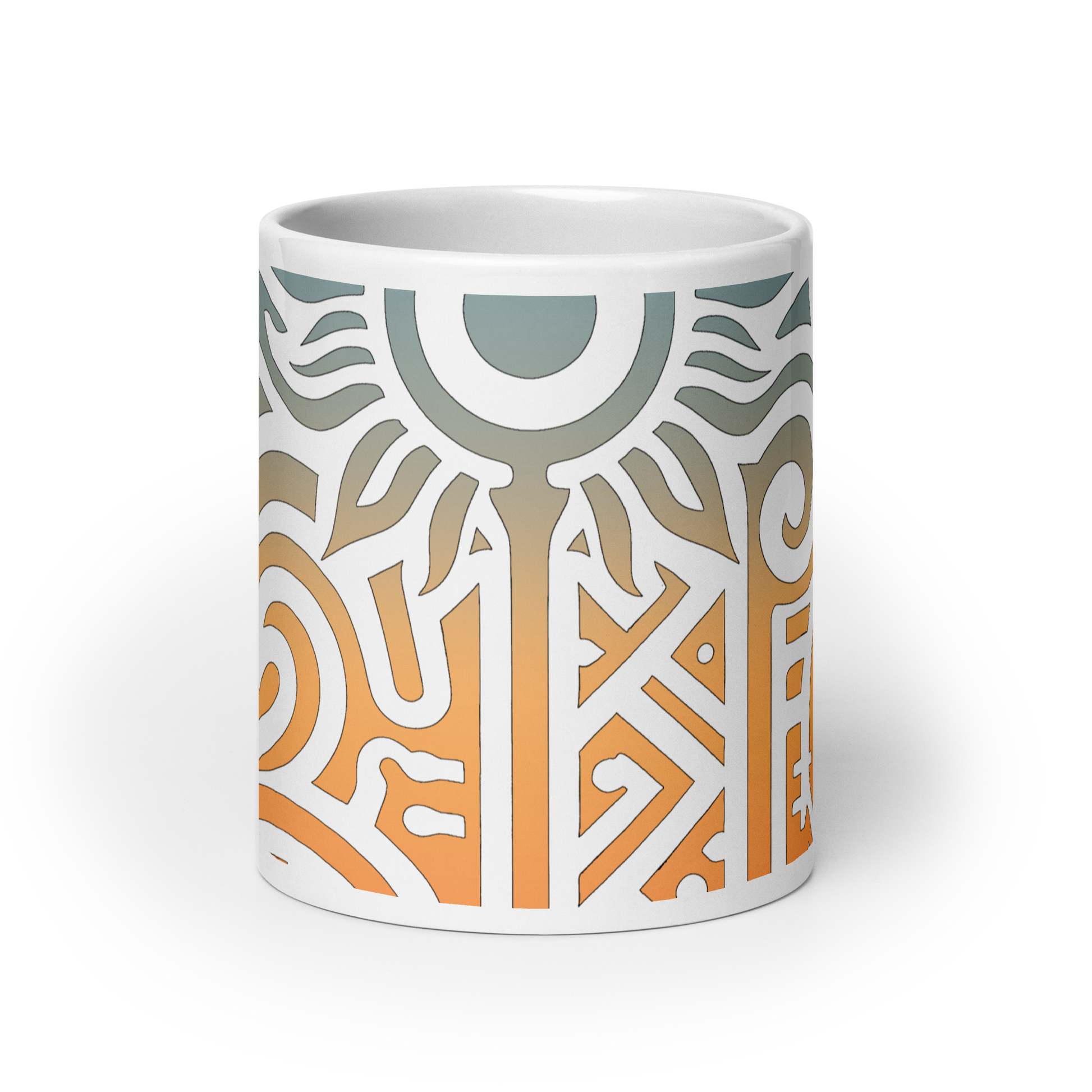 Solar Glyphs Mug with motivational print, ceramic, microwave and dishwasher safe.