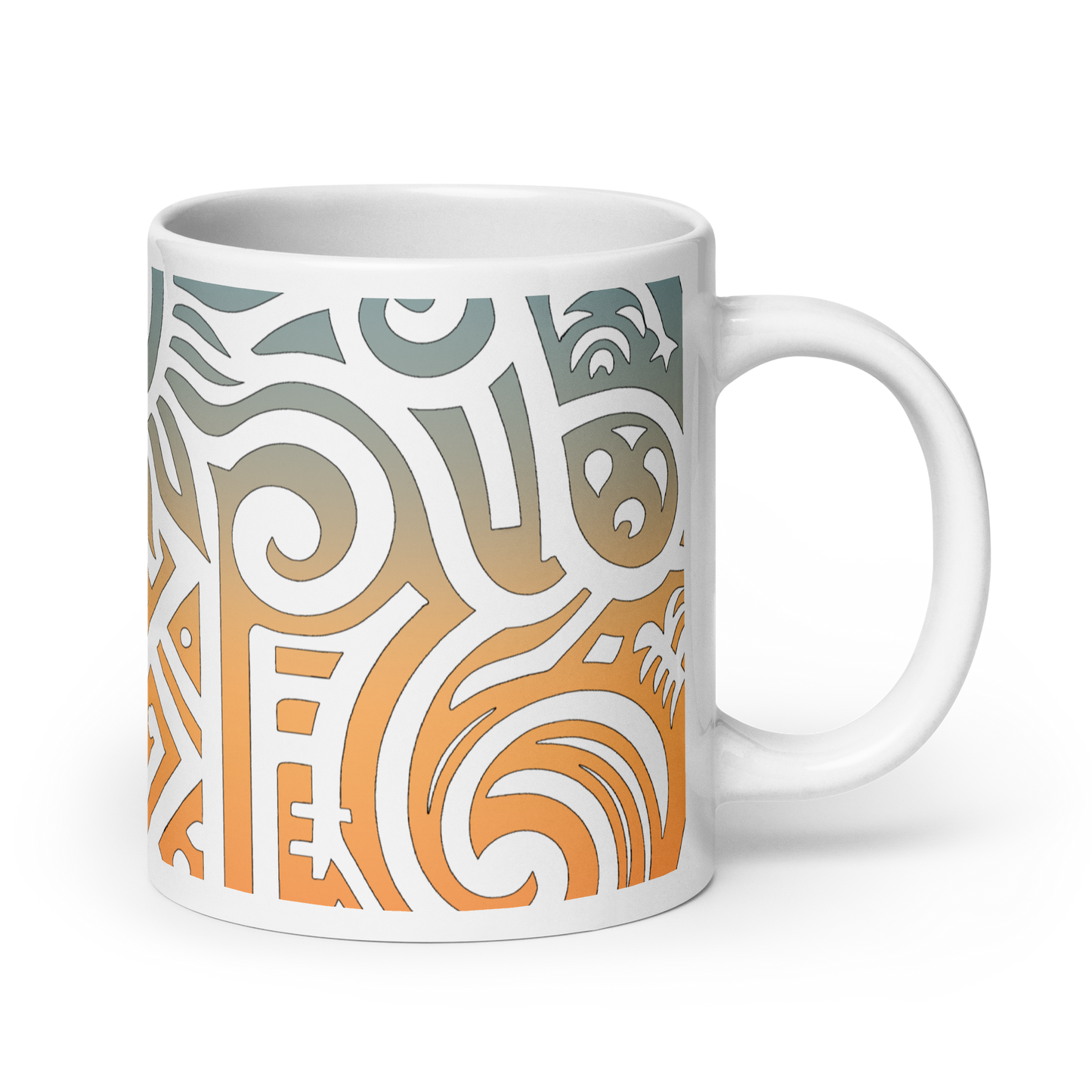 Solar Glyphs Mug with motivational 'No Pain, No Gain' design.