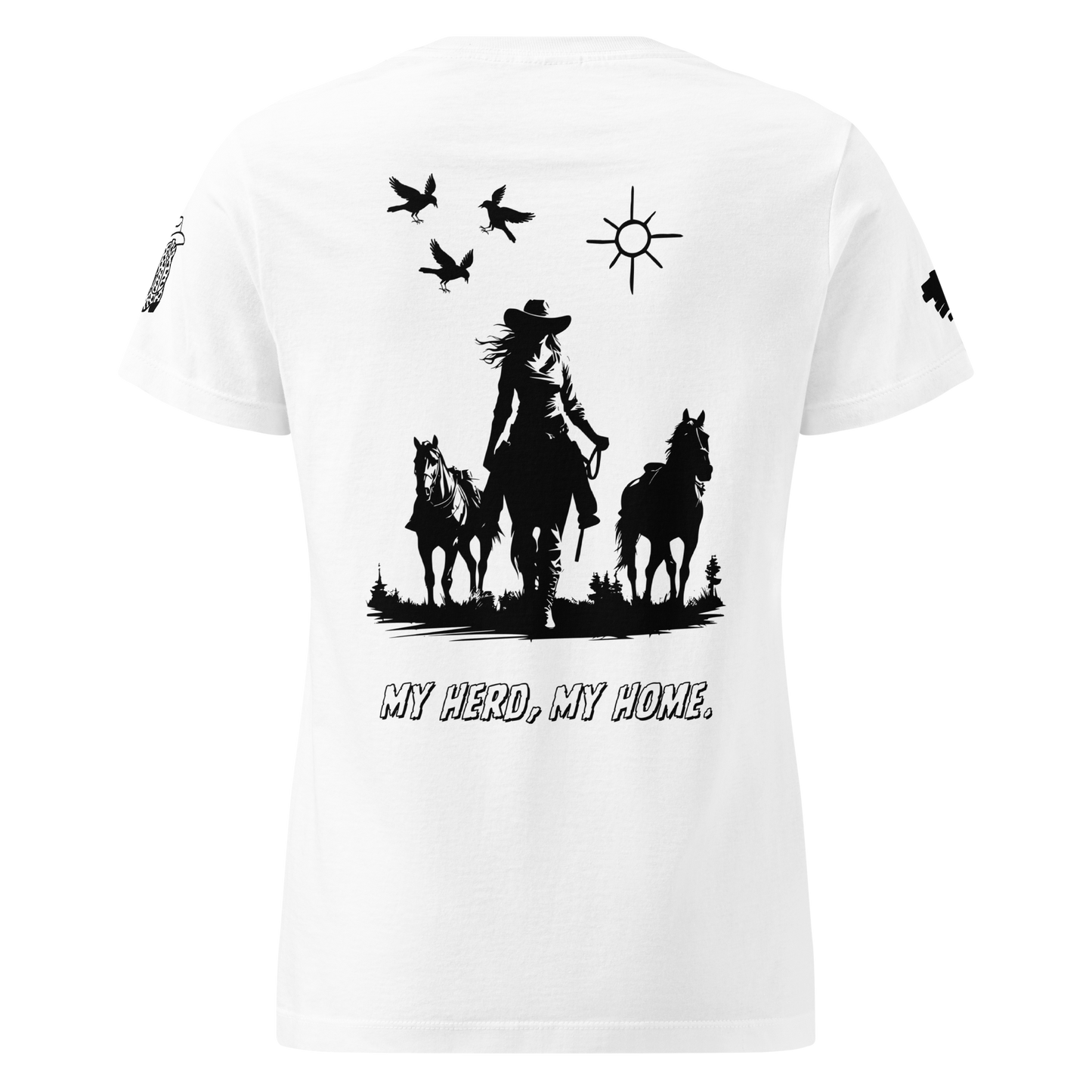 Western Spirit tee with silhouettes of a bird, horse, and woman.