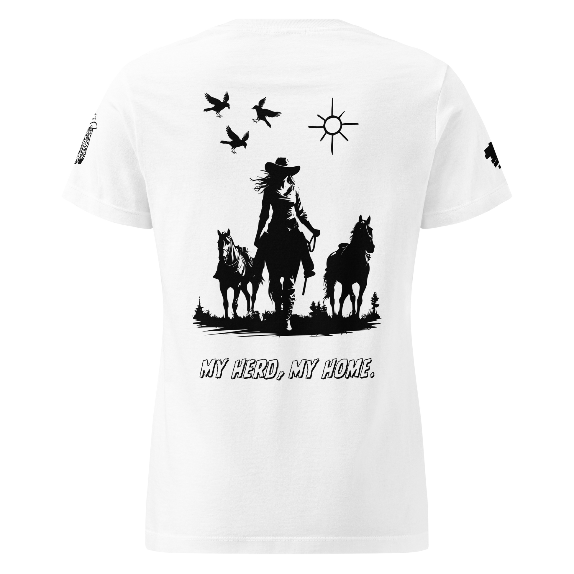 Western Spirit tee with silhouettes of a bird, horse, and woman.