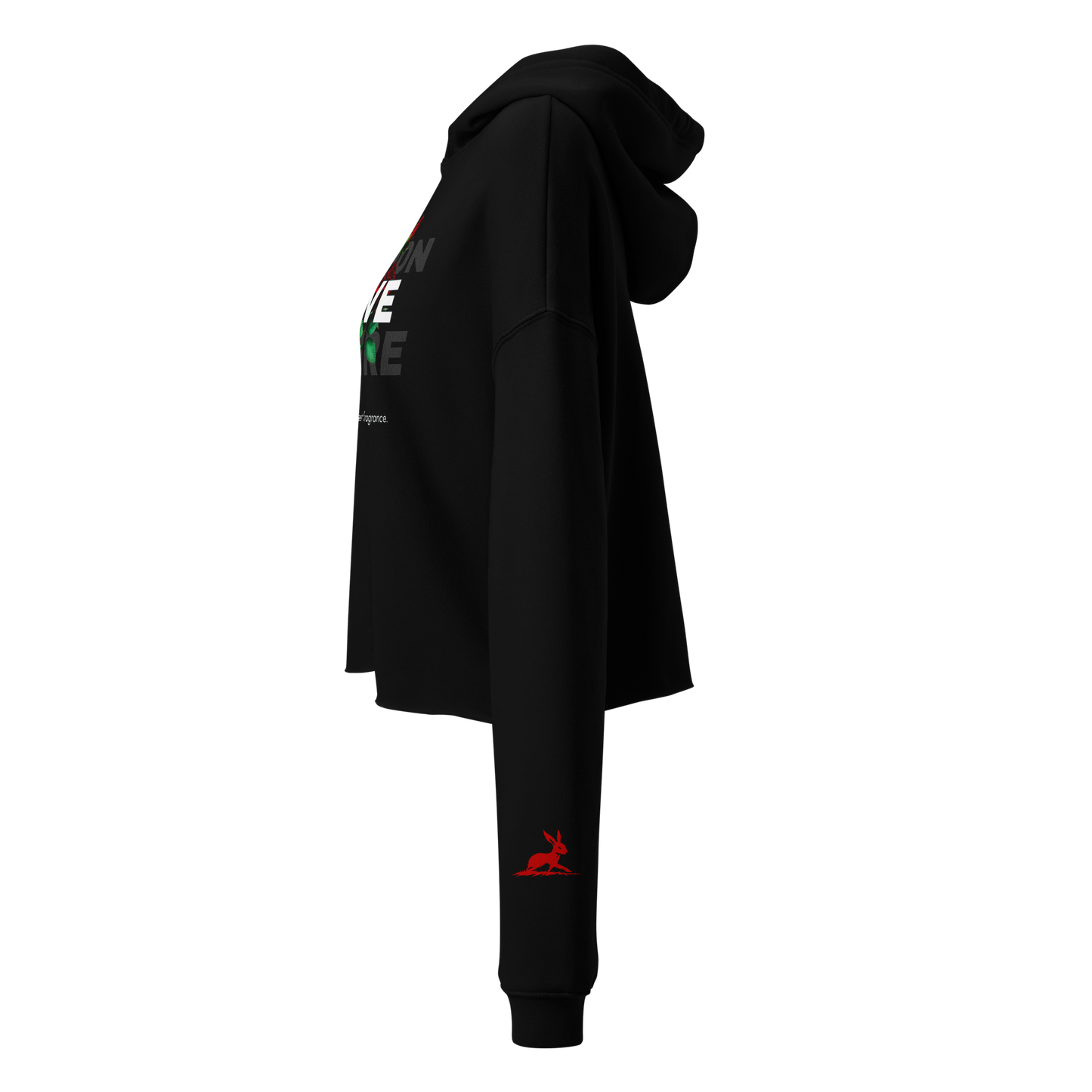 Sweet Fragrance Hoodie, cropped with raw hem and relaxed fit.