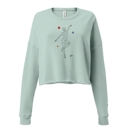 Linea Dance Sweatshirt close-up, showcasing its cropped fleece design and ribbed details.