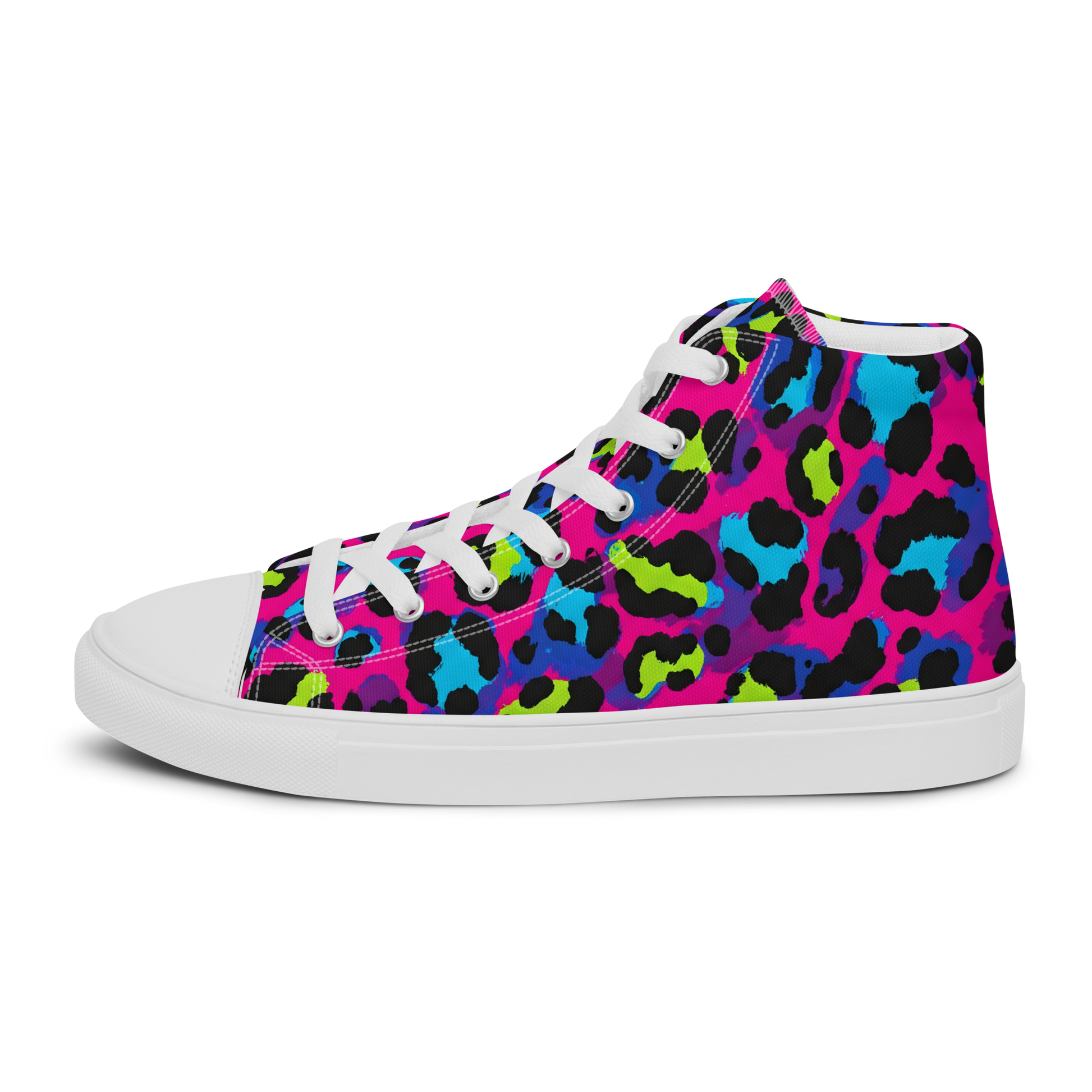 Electric Cheetah High-Tops with leopard print and padded collar.