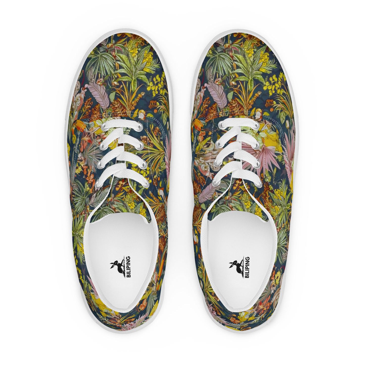 Aloha Adventure women's lace-up canvas sneakers, close-up of shoe details.